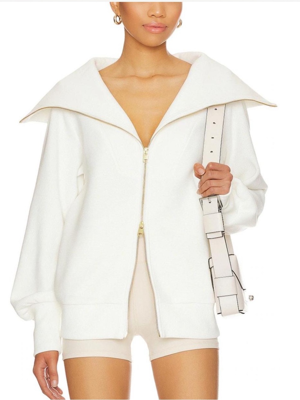 Varley Ells Zip Jacket Cloud Dancer Ivory Ribbed Collar Oversized Sweatshirt - Picture 6 of 6